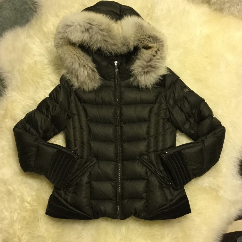 Dawn Levy down coat w Silver Fox Fur